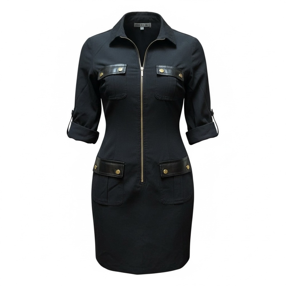 Black Zipper Dress with Gold Accents